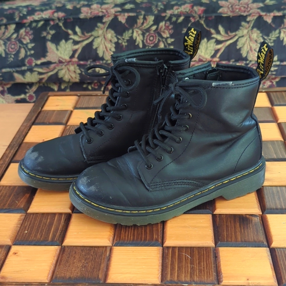 Junior 1460 Softy T Leather Lace Up Boots Size US 3 Black
